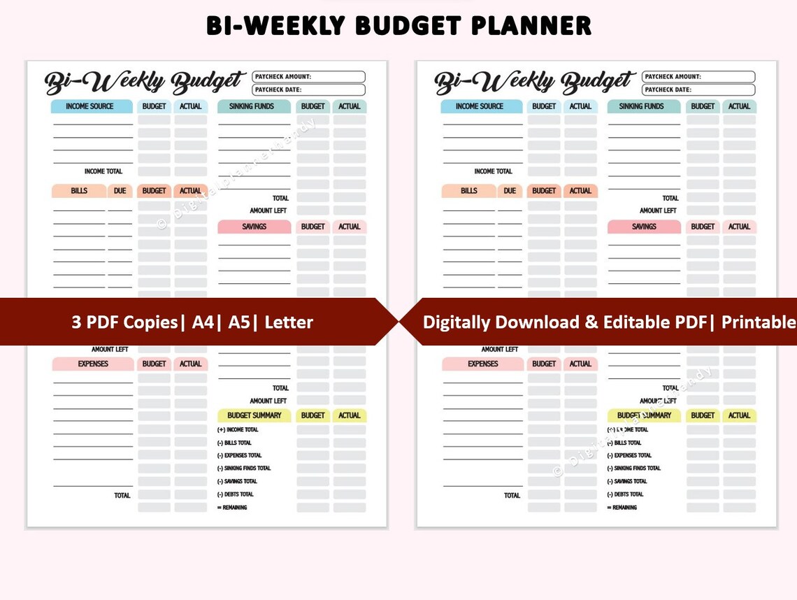 Bi-weekly Budget Planner Printable Finance Budget Template - Etsy