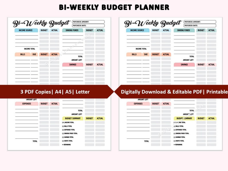 Bi-weekly Budget Planner Printable Finance Budget Template - Etsy