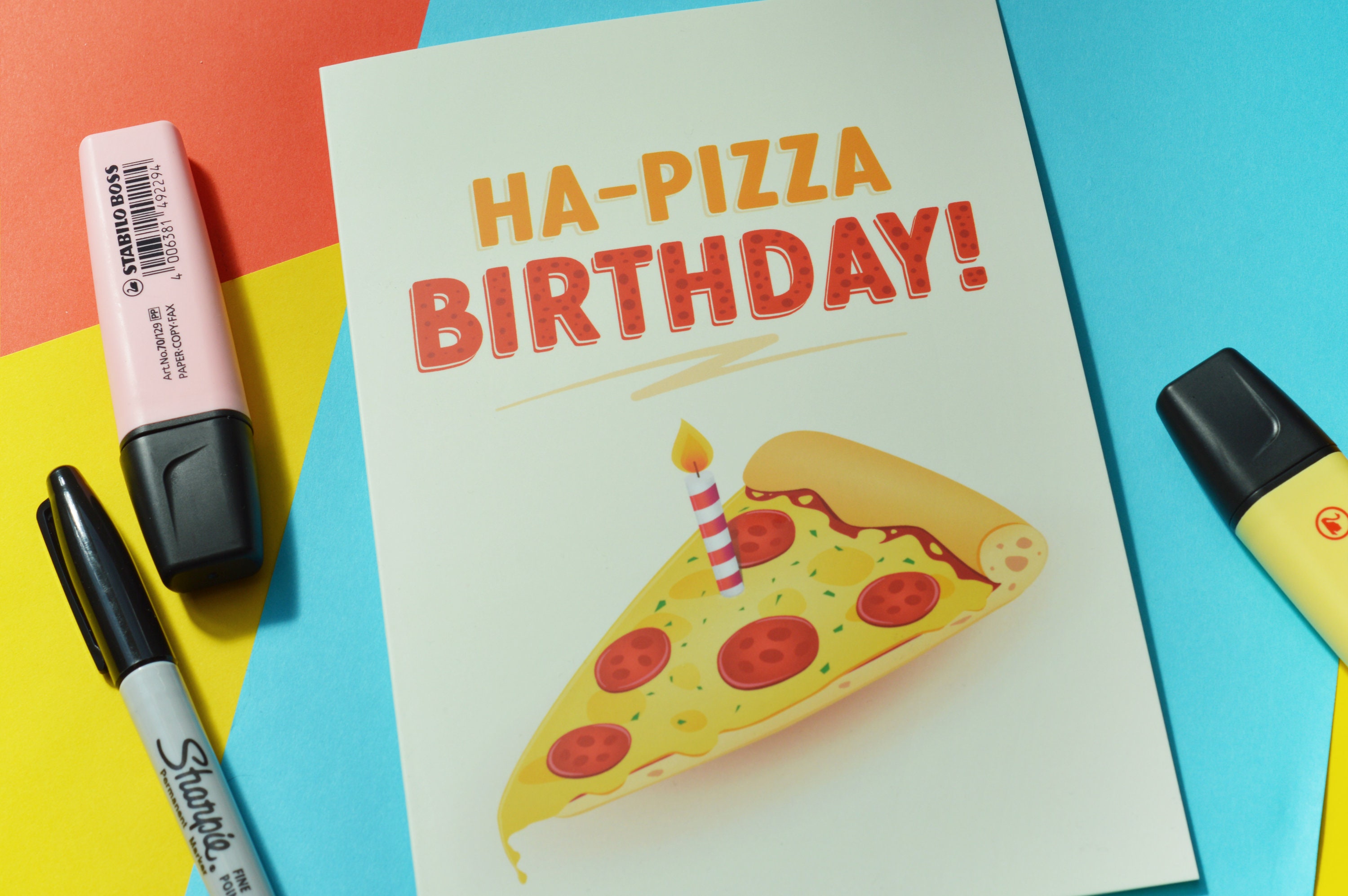 Biglietto Compleanno Italiano Con Pizza E Palloncini - Buon Compleanno, Con Busta, Formato DIN A6 - 2