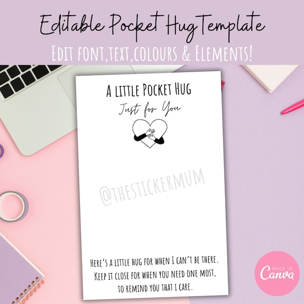 Pocket Hug Minimalist Card Canva Template Printable Downloadable