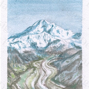 Mt. Denali, parc national de Denali, Alaska aquarelle paysage carte postale/affiche impression numérique
