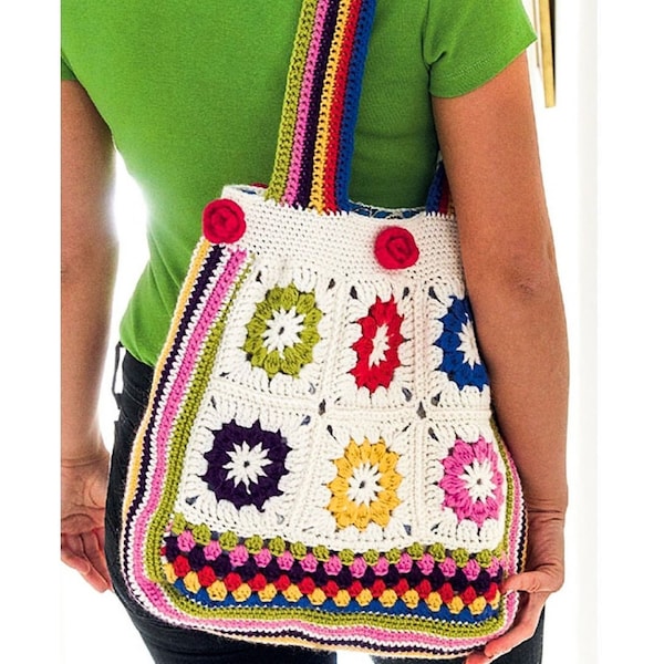 Crochet Pattern Patchwork Bag Granny Square Shoulder Bag Handbag PDF Instant Digital Download Carry All Tote Purse
