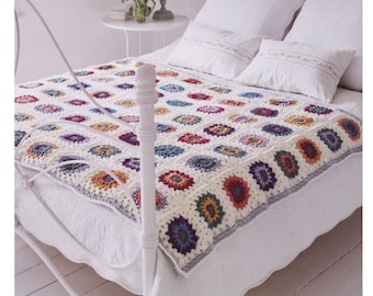 Crochet Pattern Granny Square Blanket PDF Instant Digital Crochet Flower Blanket Pattern Download Autumn Bed Quilt