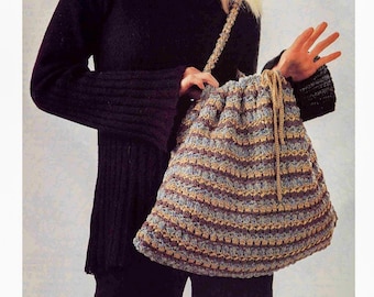 Crochet Bag PATTERN - Drawstring Bag - DIY Crochet Bag - Crochet Crossbody Bag Pattern - Crochet Drawstring Bag Pattern -Vintage Pattern