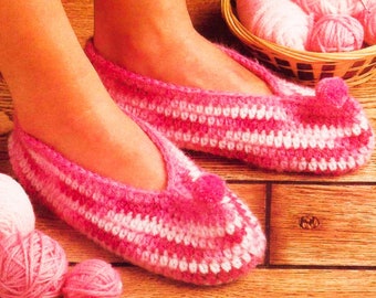 Slipper Crochet Patterns - Quick Crochet Slippers PATTERN - Vintage Crochet Pattern - Easy Slippers Crochet