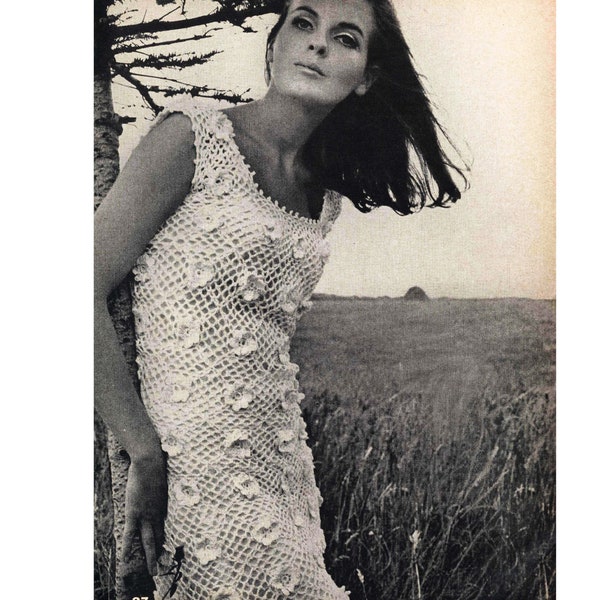 Vintage Pattern Irish Crocheted Dress PDF Instant Digital Download Retro 1968s Simple plain dress DK