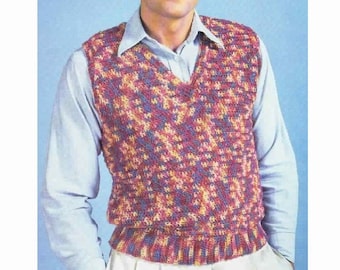 CROCHET Vest Pattern for Men, Men's Crochet Sweater Vest Pattern, V neck Vest Pullover Sweater Unisex, pdf Instant Digital, Download Retro