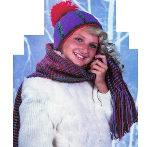 Vintage Crochet Pattern Crochet Hat Scarf PDF Instant Digital Fringed Scarf Download Crochet Scarf Hat