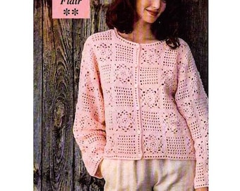 Granny Square Cardigan Crochet PATTERN - Patchwork Cardigan Crochet Pattern PDF - Vintage Long Sleeve Cardigan