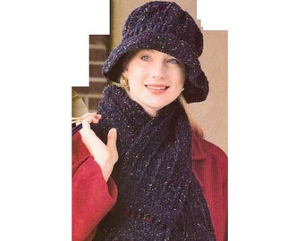 Crochet Hat Patterns for Women - Scarf CROCHET PATTERN - Hat Scarf Set - Vintage Crochet Patterns - PDF instant digital