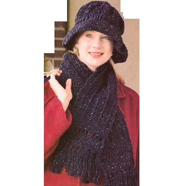 Crochet Hat Patterns for Women - Scarf CROCHET PATTERN - Hat Scarf Set - Vintage Crochet Patterns - PDF instant digital