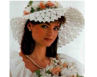 Wide Brimmed Hat Pattern - Bridal Headpiece Hat CROCHET PATTERN - Bridal Bouquet Crochet pdf - Wedding Crochet Set pdf Patterns