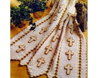 Vintage CROCHET PATTERN, Holy Cross Afghan, Religious Comfort Sympathy Prayer Blanket, Throw for Easter and Christmas, Gift pdf English Only
