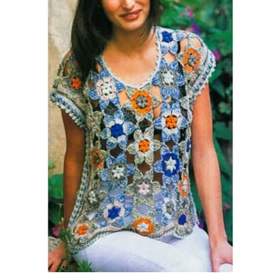 INSTANT DOWNLOAD PDF - Crochet Top Pattern Granny Squares - Sweater Pullover Crochet Pattern - Womens Camisole Top - Vintage pattern