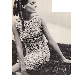 Vintage Knitting Pattern Ribbon and Yarn Dress PDF Instant Digital Download Retro 1968s Pretty Dress DK