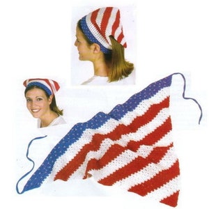 Crochet Bandana Pattern - Red, White & Blue Head Scarf - Crochet a Headband Pattern - Vintage Crochet Pattern