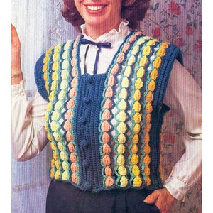 CROCHET Sweater Vest PATTERN - Crochet Womens Vest Pattern - Puff Stitch Vest - pdf instant digital - Vintage Crochet Pattern