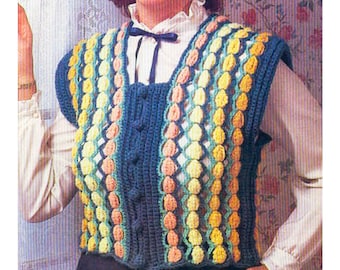 CROCHET Sweater Vest PATTERN - Crochet Womens Vest Pattern - Puff Stitch Vest - pdf instant digital - Vintage Crochet Pattern
