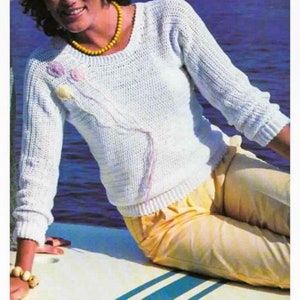 Sweater Women CROCHET PATTERN 80s, Beginner Crochet Sweater, Pullover Top Kimono, Ladies Long Sleeve Top, Crew Neck, Digital Download