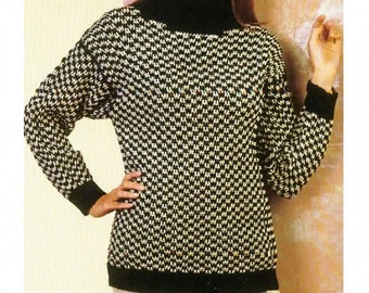 PDF Crochet PATTERN, Houndstooth Turtleneck, Turtleneck Sweater, Crochet Pullover, Vintage Houndstooth, Digital Download