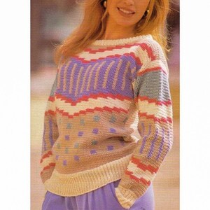 Graphic PATTERN Sweater, Drop Shoulder Sweater CROCHET Pattern, Vintage Sweater Crochet Pattern, Women&#39;s Crochet, pdf Instant Download