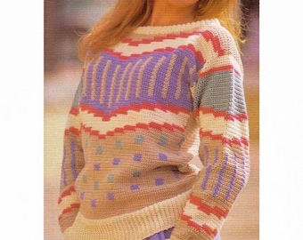 Graphic PATTERN Sweater, Drop Shoulder Sweater CROCHET Pattern, Vintage Sweater Crochet Pattern, Women's Crochet, pdf Instant Download