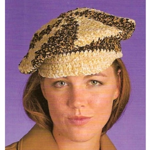 CROCHET Flat Cap PATTERN - Crocheted Newsboy Cap - To-tone Cap - Vintage Crochet Pattern - PDF instant digital