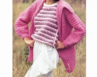 PATTERNS CROCHET, 1980s Cardigan Sweater Set Crochet Pattern, Cardigan Jacket with Matching Tank Top, Instant Digital Download, Retro Vibes