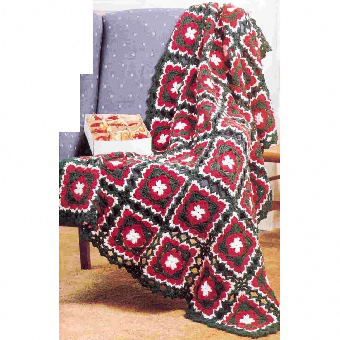 Vintage Granny Square CROCHET Blanket PATTERN, Christmas Blanket