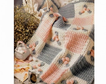 GEHAAKT PATROON, bloemdeken, haakpatroon roze bloemen, dekenpatroon babymeisje, eenvoudige haakpatronen, haakpatroon voor meisjes