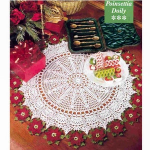 CROCHET Pattern for Christmas Doily, Crochet Doily, Christmas Tablecloth, Christmas Patterns Crochet, Poinsettia Doily, PDF Digital Download