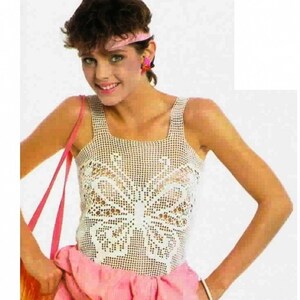 Vintage Crochet Filet Pattern Crochet Butterfly Top PDF Instant Digital White mod Download Butterfly Camisole