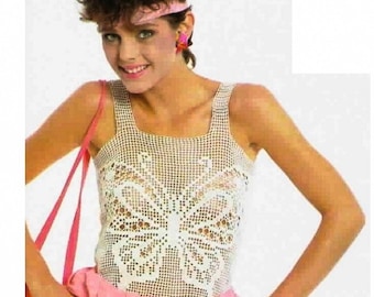 Vintage Crochet Filet Pattern Crochet Butterfly Top PDF Instant Digital White mod Download Butterfly Camisole