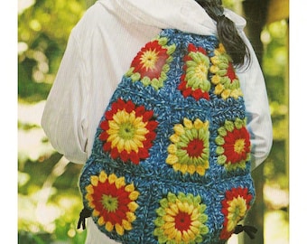 Vintage Crochet Pattern Women's Bright Colors Backpack PDF Instant Digital Beautiful Backpack PDF Download Crocheted