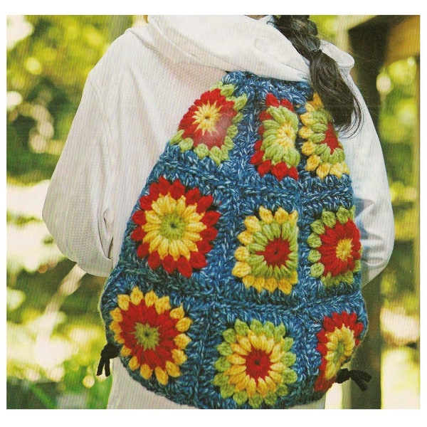 Vintage Crochet Pattern Women's Bright Colors Backpack PDF Instant Digital Beautiful Backpack PDF Download Crocheted