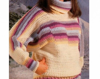 Sweater PATTERN CROCHET, Turtleneck Crochet Sweater Pattern, Colorwork Sweater Pattern, Classic Crochet Sweater Pattern, PDF Download