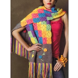 Granny Square Pattern - CROCHET Shawl PATTERN - Scarf Crochet Pattern Easy - Shoulder Wrap PDF Pattern - pdf instant digital
