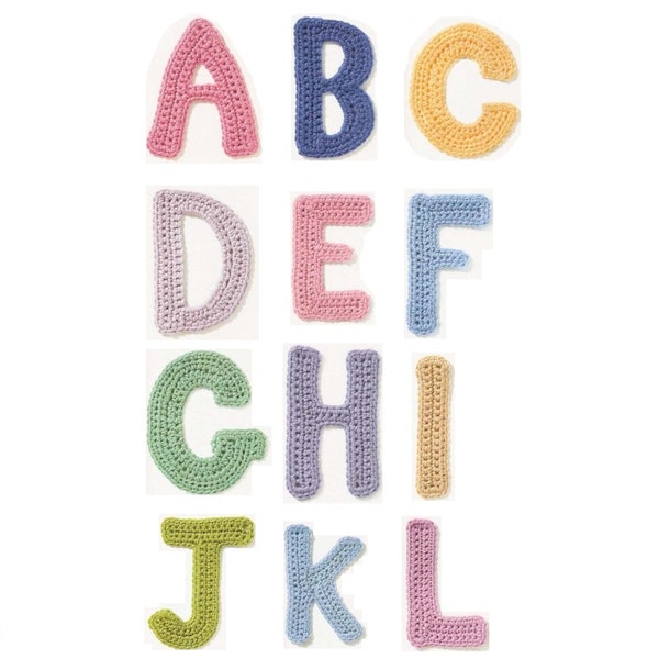 MOTIF alphabet au crochet, motif lettres au crochet, décoration d'intérieur au crochet, alphabet appliqué, motif facile au crochet, appliqué lettre au crochet