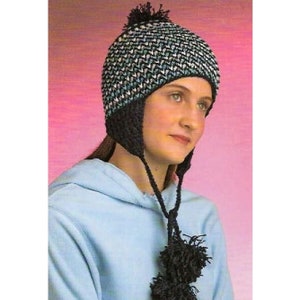 CROCHET Earflap Hat PATTERN - Crochet Hat with Posh Pom Pons - Crochet Women&#39;s Hat Pattern - Vintage pdf Pattern - pdf instant digital