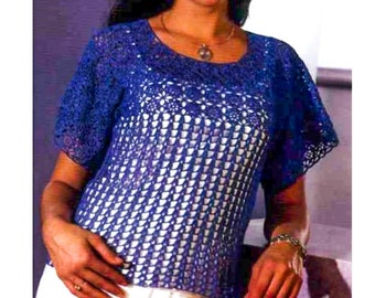 Patrón de top de crochet para mujer, PATRÓN de crochet, pdf Suéter de crochet de encaje para mujer, XS-XXL, descarga instantánea en pdf, Top de crochet vintage