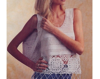 Tank Top Crochet PATTERN - Crochet Backpack Pattern - Vintage Crochet Pattern - Granny Square Patterns – Summer Set
