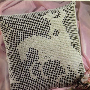 Filet Crochet Pillow PATTERN, White Cowboy Vintage Pillowcase PDF Crochet Pattern, Cushion Cover, Rodeo Motif Pillow Case Pattern, Download