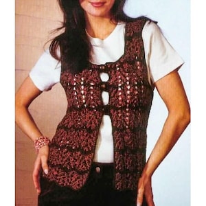 CROCHET Vest PATTERN for Women, Crocheted Vest Digital Download, Sleeveless Crochet Cardigan, Vintage Crochet Pattern
