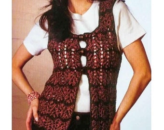 CROCHET Vest PATTERN for Women, Crocheted Vest Digital Download, Sleeveless Crochet Cardigan, Vintage Crochet Pattern