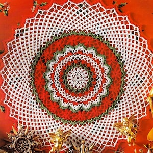 CROCHET PATTERN, Christmas Mandala, Overlay Mandala, Table Decoration, Stool Cover, Trivet for Meditation, Mandala Doily, Gift, pdf Download