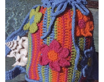 MODELLO per borsa all'uncinetto, borsa a tracolla con fiori a righe, modello per borsa con coulisse, modello per borsa a righe, borsa con coulisse, download pdf