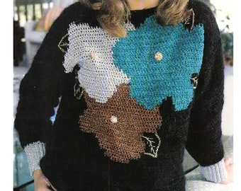 CROCHET PATTERN, Crochet Flower Sweater pdf Pattern, Floral Sweater, Women Winter Jumper Pullover, Abstract Floral Sweater, Instant Download
