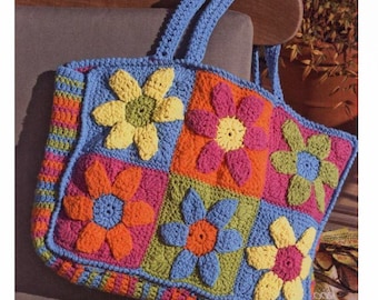 CROCHET Bag PATTERN, Granny Square Pattern, Floral Bag, Flower Crochet Tote Bag, Granny Square Tote Bag Tutorial, Colorful Bag, pdf Download