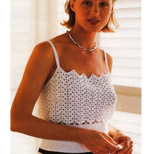 Vintage Crochet Pattern White Cotton Crocheted Top Pattern Womens PDF Instant Digital Download 1990s Crochet Top