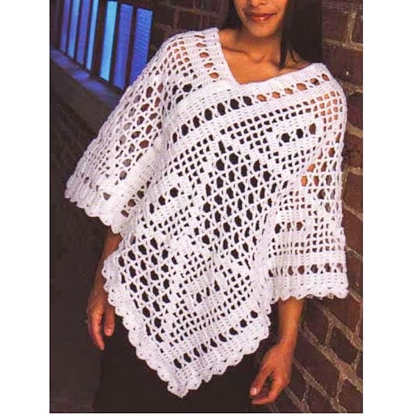Filet Crochet Patterns - CROCHET Poncho PATTERN - Filet Poncho pdf Pattern - Crochet Patterns Poncho Cape - pdf instant digital